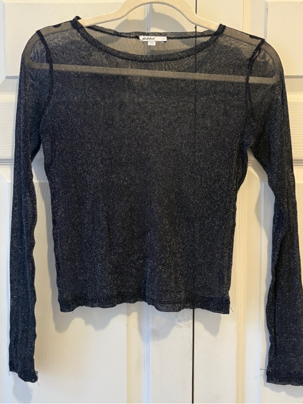 Subdued Metallic Sheer Long Sleeve Top - Black